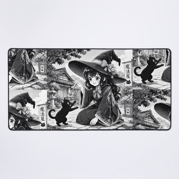 Item preview, Retro Anime Manga Witch and cat playing together designed and sold by Vintage Designs +.