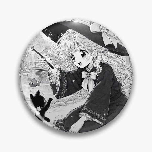Item preview,  Retro Anime Manga Witch and cat playing together designed and sold by Vintage Designs +.