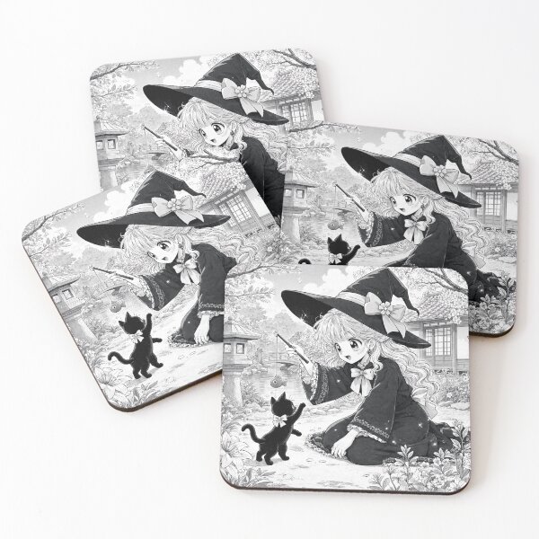 Item preview,  Retro Anime Manga Witch and cat playing together designed and sold by Vintage Designs +.