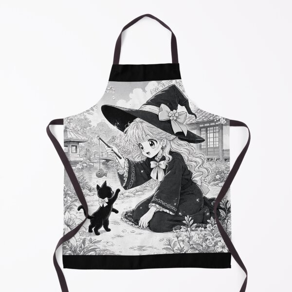 Item preview, Retro Anime Manga Witch and cat playing together designed and sold by Vintage Designs +.
