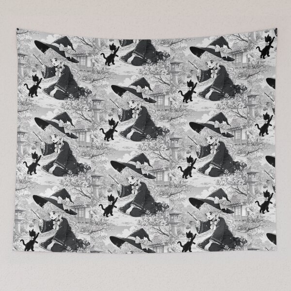 Item preview,  Retro Anime Manga Witch and cat playing together designed and sold by Vintage Designs +.