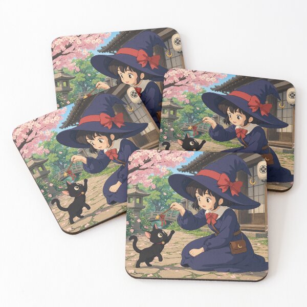 Item preview, Retro Anime Manga Witch and cat playing together designed and sold by Vintage Designs +.