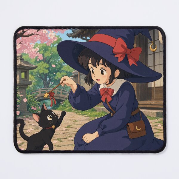 Item preview, Retro Anime Manga Witch and cat playing together designed and sold by Vintage Designs +.