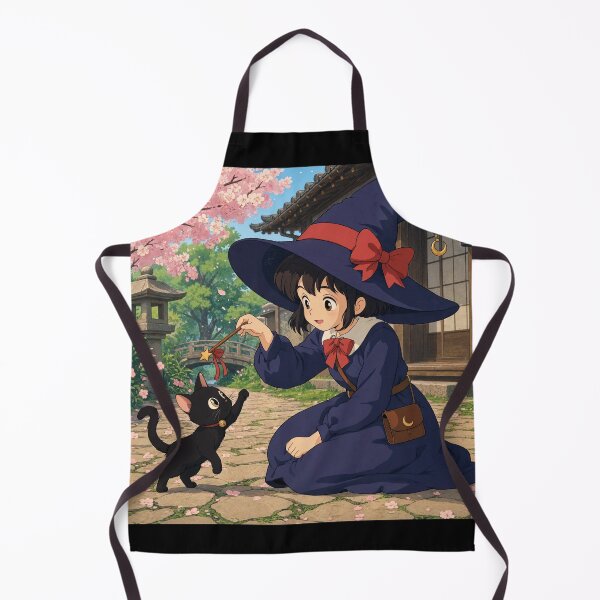 Item preview, Retro Anime Manga Witch and cat playing together designed and sold by Vintage Designs +.
