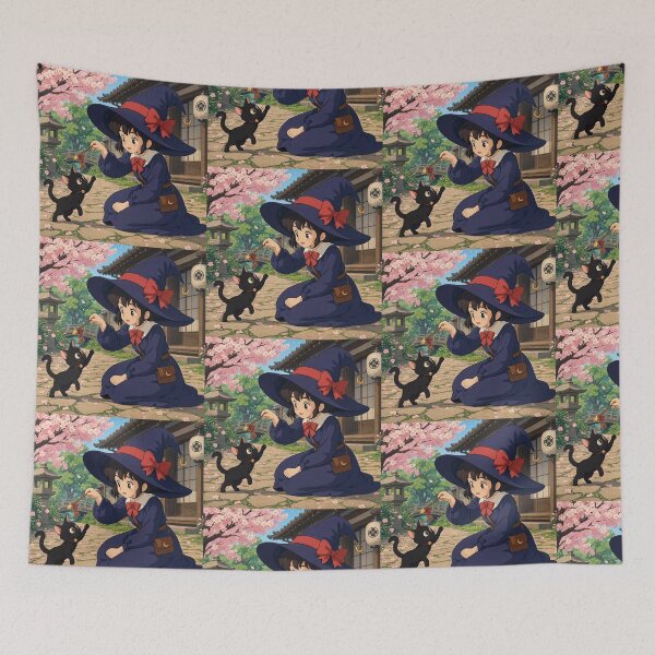 Item preview, Retro Anime Manga Witch and cat playing together designed and sold by Vintage Designs +.