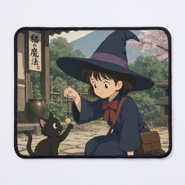 Item preview, Retro Anime Manga Witch and cat playing together designed and sold by Vintage Designs +.