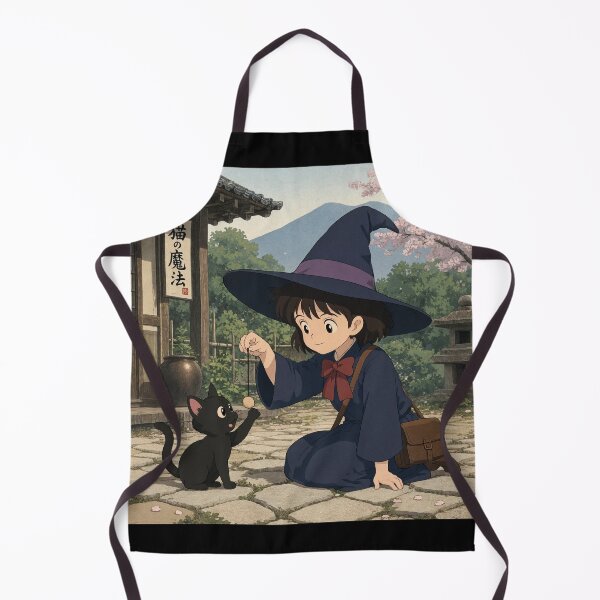 Item preview, Retro Anime Manga Witch and cat playing together designed and sold by Vintage Designs +.