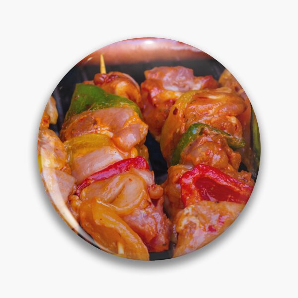 Item preview, Grilled Chicken Kebabs on a Charcoal Grill With Bell Peppers, Sausages, and a Burger Patty designed and sold by Nmallia.