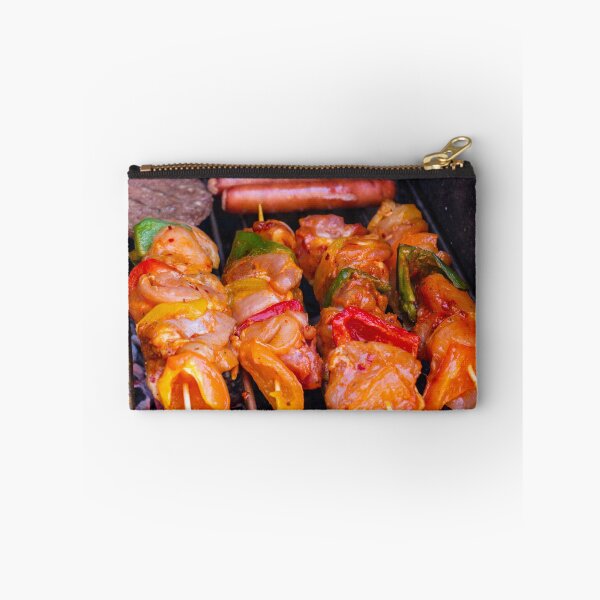 Item preview, Grilled Chicken Kebabs on a Charcoal Grill With Bell Peppers, Sausages, and a Burger Patty designed and sold by Nmallia.