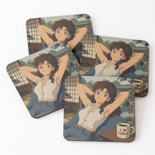 Item preview, Cute anime girl reclining with a cup of coffee designed and sold by Vintage Designs +.