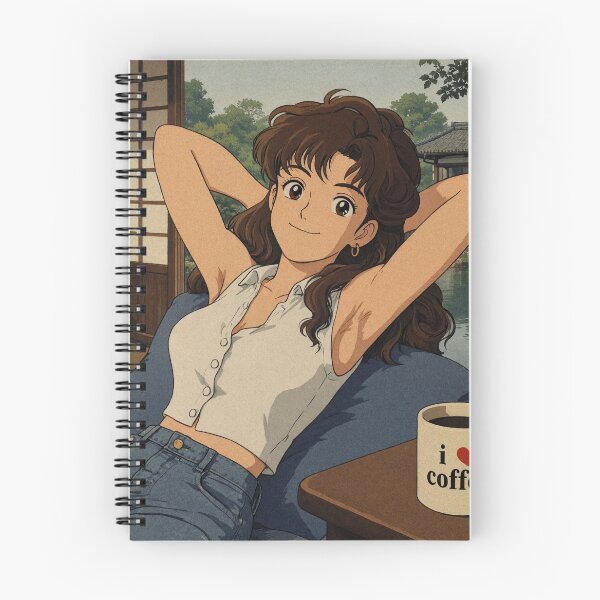 Item preview, Cute anime girl reclining with a cup of coffee designed and sold by Vintage Designs +.