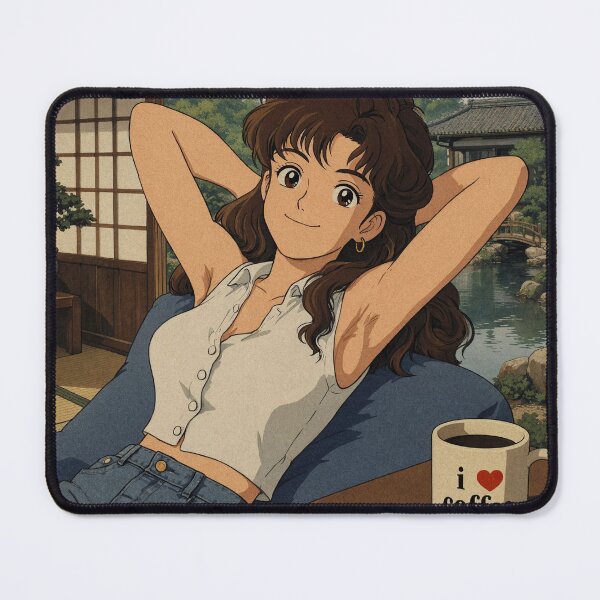 Item preview, Cute anime girl reclining with a cup of coffee designed and sold by Vintage Designs +.
