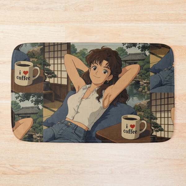 Item preview, Cute anime girl reclining with a cup of coffee designed and sold by Vintage Designs +.