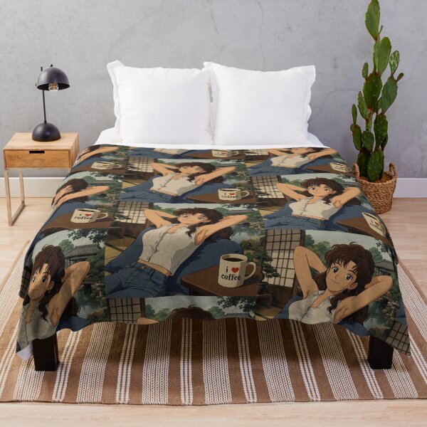 Item preview, Cute anime girl reclining with a cup of coffee designed and sold by Vintage Designs +.