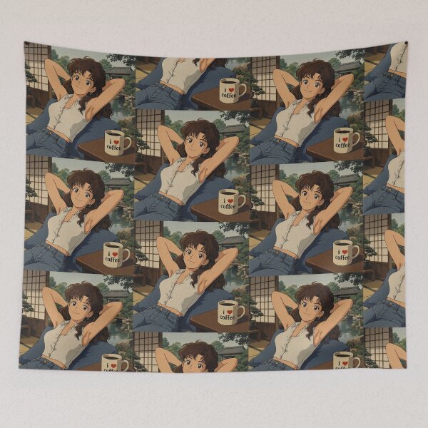 Item preview, Cute anime girl reclining with a cup of coffee designed and sold by Vintage Designs +.