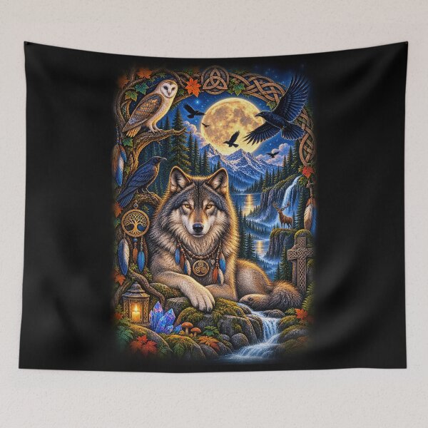 Item preview, Moonlit Wild Guardian – Celtic Wolf & Enchanted Forest designed and sold by thewandswant.