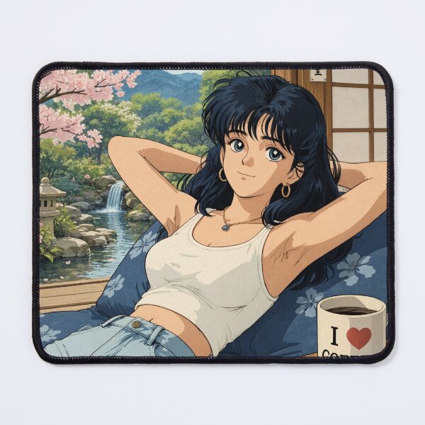 Item preview, Cute anime manga girl reclining with a cup of coffee designed and sold by Vintage Designs +.