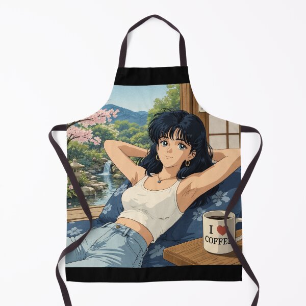 Item preview, Cute anime manga girl reclining with a cup of coffee designed and sold by Vintage Designs +.