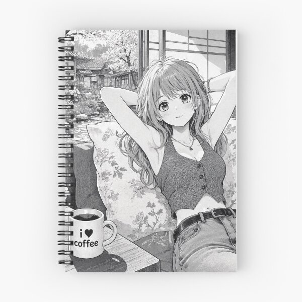 Item preview, Cute anime manga girl reclining with a cup of coffee designed and sold by Vintage Designs +.