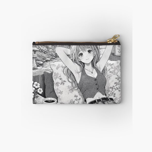 Item preview, Cute anime manga girl reclining with a cup of coffee designed and sold by Vintage Designs +.
