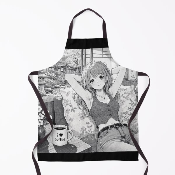 Item preview, Cute anime manga girl reclining with a cup of coffee designed and sold by Vintage Designs +.