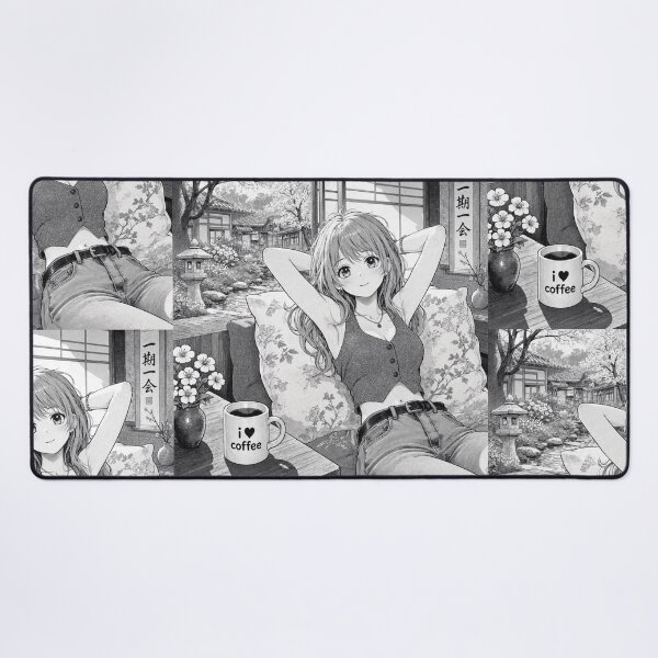 Item preview, Cute anime manga girl reclining with a cup of coffee designed and sold by Vintage Designs +.