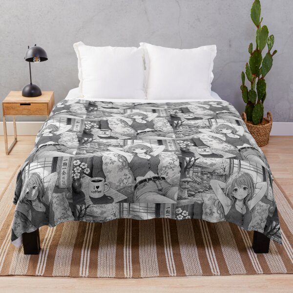 Item preview, Cute anime manga girl reclining with a cup of coffee designed and sold by Vintage Designs +.