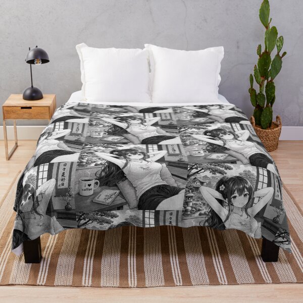 Item preview, Cute anime manga girl reclining with a cup of coffee designed and sold by Vintage Designs +.