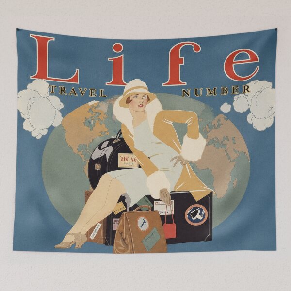 Item preview, "Travel Number" cover of Life magazine - Vintage Travel Woman with Suitcases for Retro Travel Lovers designed and sold by RickE.