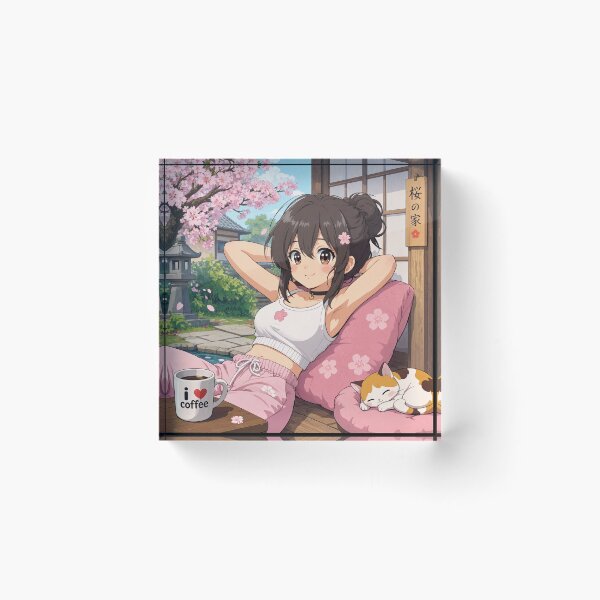 Item preview,  Cute anime manga girl reclining with a cup of coffee designed and sold by Vintage Designs +.