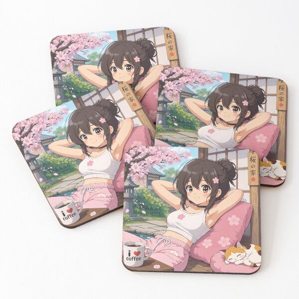 Item preview,  Cute anime manga girl reclining with a cup of coffee designed and sold by Vintage Designs +.