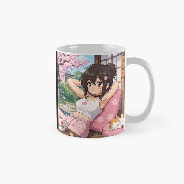 Item preview,  Cute anime manga girl reclining with a cup of coffee designed and sold by Vintage Designs +.