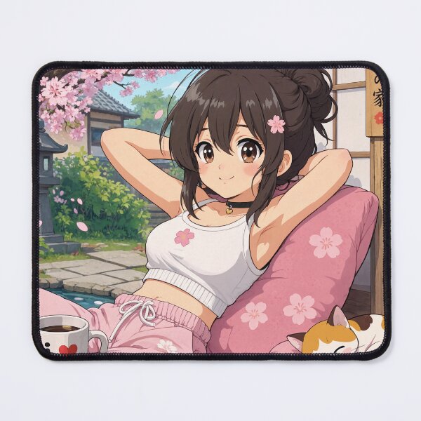 Item preview, Cute anime manga girl reclining with a cup of coffee designed and sold by Vintage Designs +.