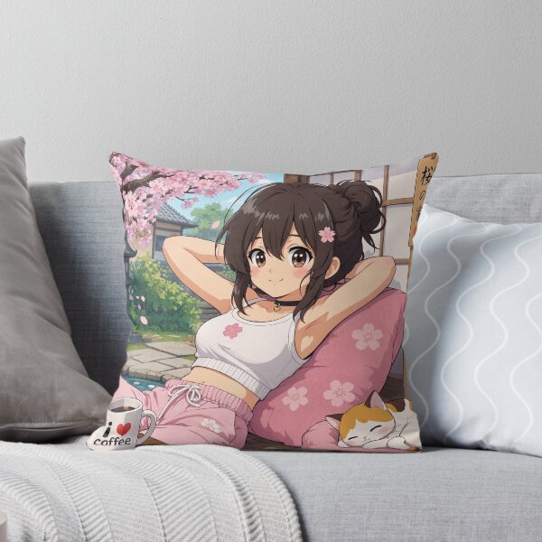 Item preview,  Cute anime manga girl reclining with a cup of coffee designed and sold by Vintage Designs +.