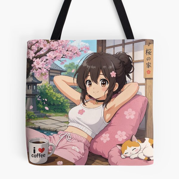 Item preview,  Cute anime manga girl reclining with a cup of coffee designed and sold by Vintage Designs +.