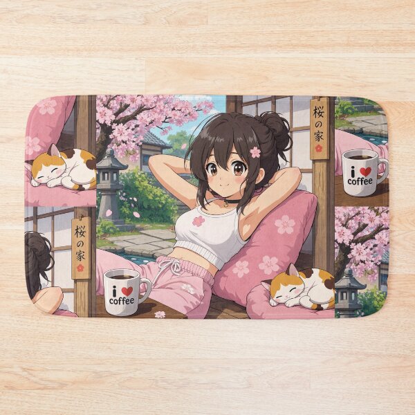 Item preview,  Cute anime manga girl reclining with a cup of coffee designed and sold by Vintage Designs +.