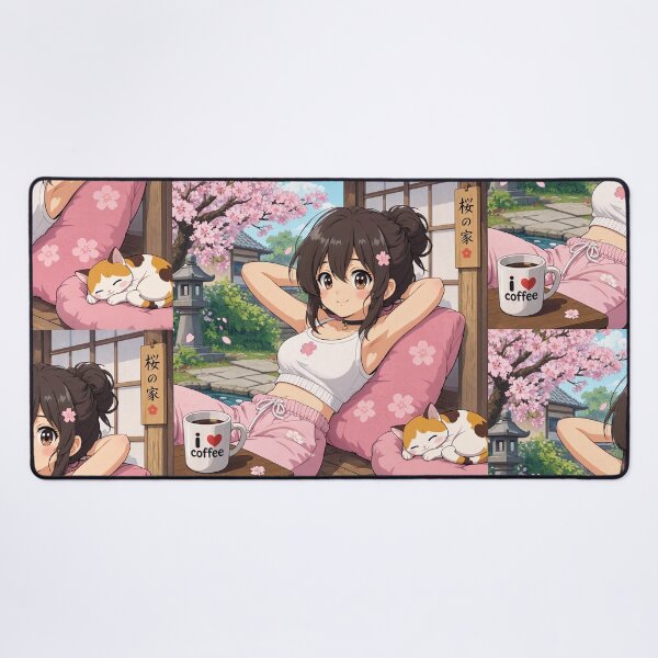 Item preview,  Cute anime manga girl reclining with a cup of coffee designed and sold by Vintage Designs +.