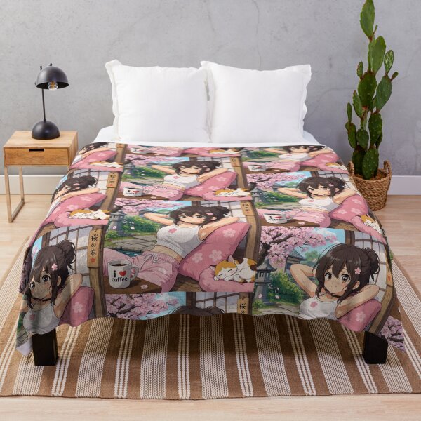 Item preview, Cute anime manga girl reclining with a cup of coffee designed and sold by Vintage Designs +.