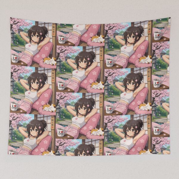 Item preview,  Cute anime manga girl reclining with a cup of coffee designed and sold by Vintage Designs +.