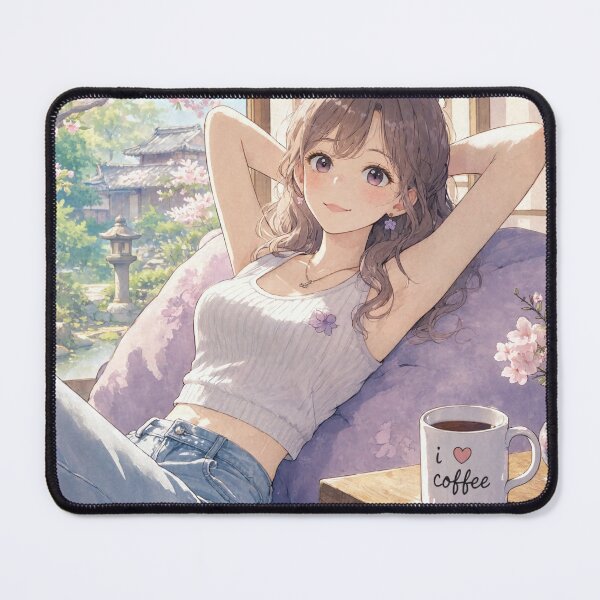 Item preview, Cute anime manga girl reclining with a cup of coffee designed and sold by Vintage Designs +.