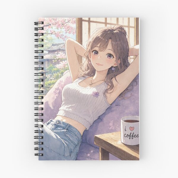 Item preview, Cute anime manga girl reclining with a cup of coffee designed and sold by Vintage Designs +.