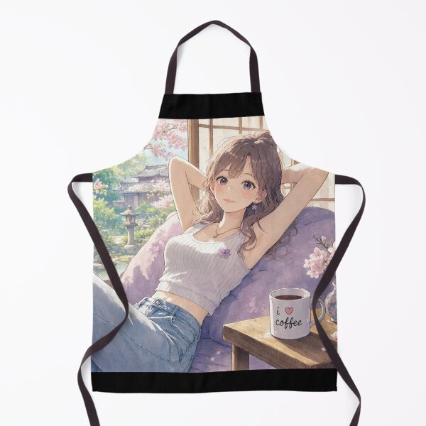 Item preview, Cute anime manga girl reclining with a cup of coffee designed and sold by Vintage Designs +.