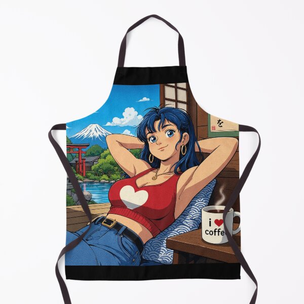 Item preview, Cute anime manga girl reclining with a cup of coffee designed and sold by Vintage Designs +.