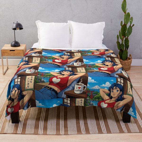 Item preview, Cute anime manga girl reclining with a cup of coffee designed and sold by Vintage Designs +.