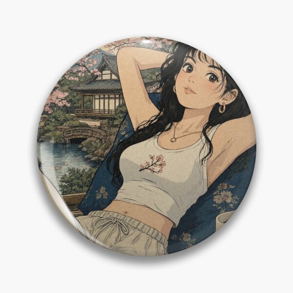 Item preview, Cute anime manga girl reclining with a cup of coffee designed and sold by Vintage Designs +.