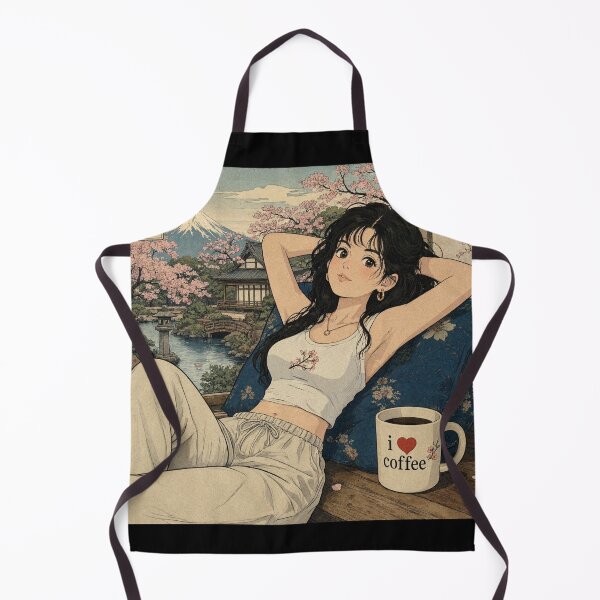 Item preview, Cute anime manga girl reclining with a cup of coffee designed and sold by Vintage Designs +.