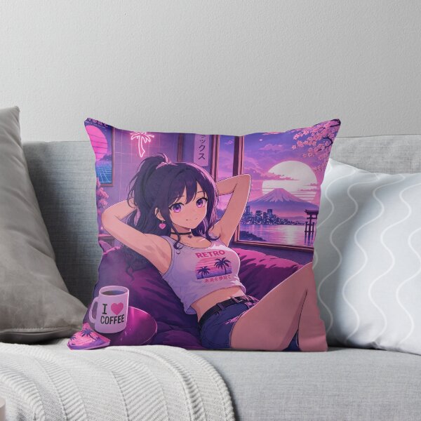Item preview, Cute anime manga girl reclining with a cup of coffee designed and sold by Vintage Designs +.