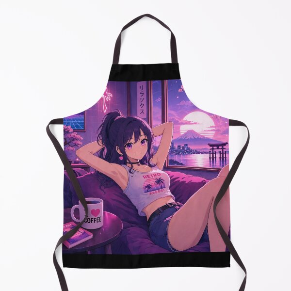 Item preview, Cute anime manga girl reclining with a cup of coffee designed and sold by Vintage Designs +.