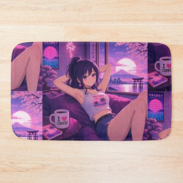 Item preview, Cute anime manga girl reclining with a cup of coffee designed and sold by Vintage Designs +.
