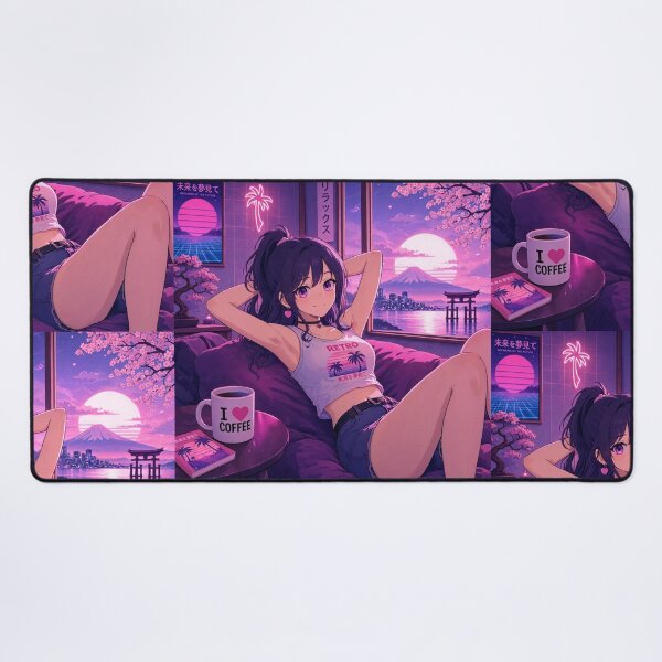 Item preview, Cute anime manga girl reclining with a cup of coffee designed and sold by Vintage Designs +.